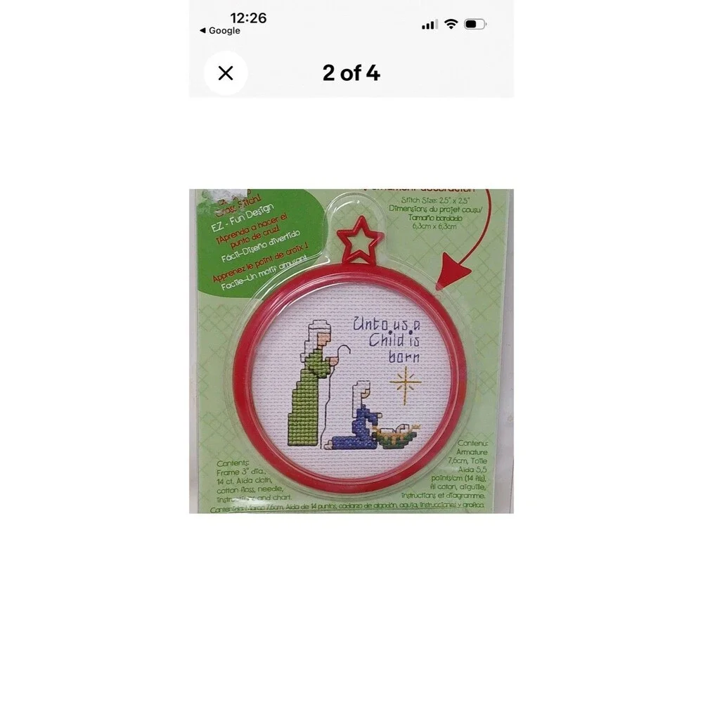 Bucilla Plaid My 1st Stitch Ornament Cross Stitch Kit Christmas Sleigh NEW